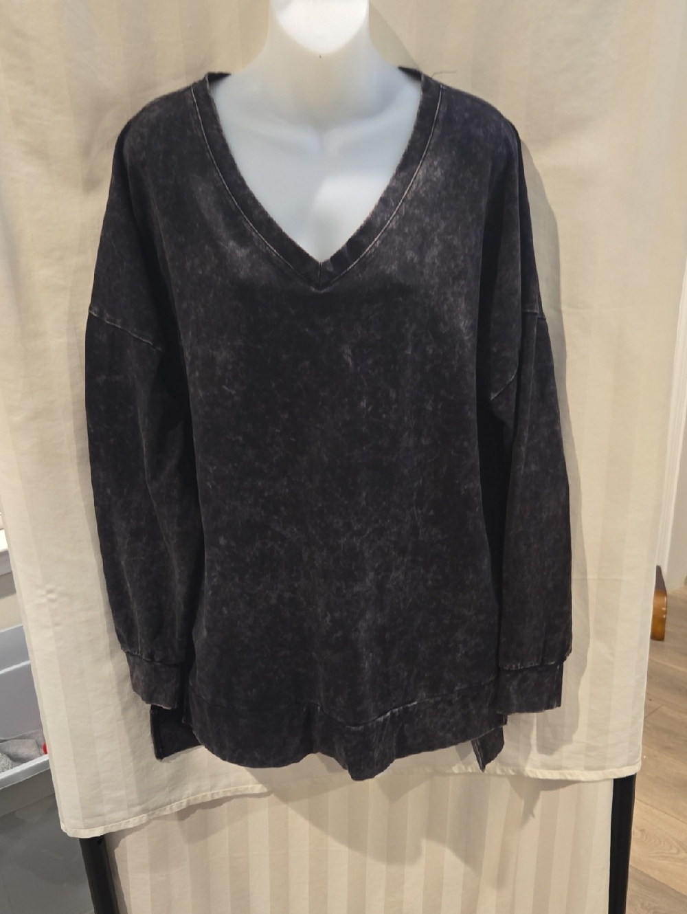 Washed Black V-Neck Pullover Sweater